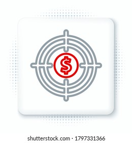 Destino de línea con icono de símbolo de dólar aislado en fondo blanco. Icono de destino de inversión. Concepto de negocio exitoso. Efectivo o dinero. Concepto de esquema colorido. Vector