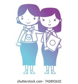 line teacher with student to class education lesson
