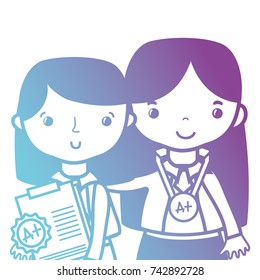 line teacher with student to class education lesson