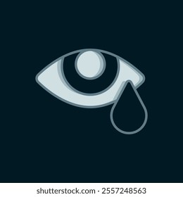 Line Tear cry eye icon isolated on black background. Flat filled outline style with shadow. Vector