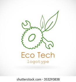 Line tech eco logo, isolated on white background