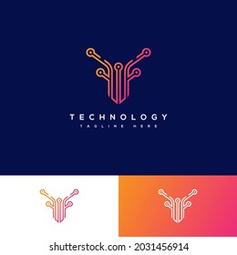 Resumen del logotipo de la letra tecnológica de la línea F. Símbolo de signo creativo