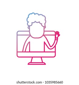 line technology computer with man inside