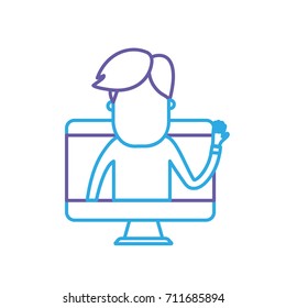 line technology computer with man inside