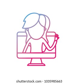 line technology computer with woman inside