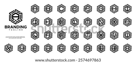 Line technology hexagon letter A to Z logo set