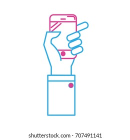 line technology smartphone in the hand to digital communication