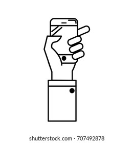 line technology smartphone in the hand to digital communication