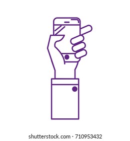 line technology smartphone in the hand to digital communication