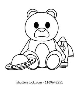 line teddy bear with rocket and ufo toys