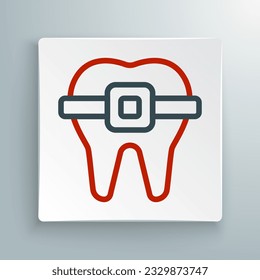 Line Teeth with braces icon isolated on white background. Alignment of bite of teeth, dental row with with braces. Dental concept. Colorful outline concept. Vector