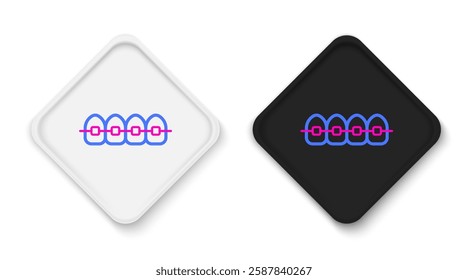 Line Teeth with braces icon isolated on white background. Alignment of bite of teeth, dental row with with braces. Dental concept. Colorful outline concept. Vector