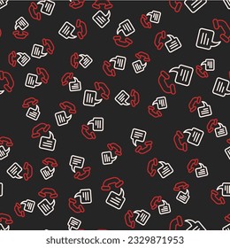 Line Telephone 24 hours support icon isolated seamless pattern on black background. All-day customer support call-center. Full time call services.  Vector