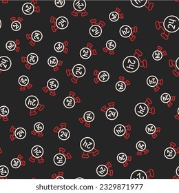 Line Telephone 24 hours support icon isolated seamless pattern on black background. All-day customer support call-center. Full time call services.  Vector
