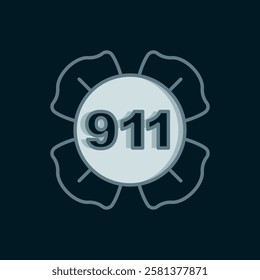 Line Telephone with emergency call 911 icon isolated on black background. Police, ambulance, fire department, call, phone. Flat filled outline style with shadow. Vector