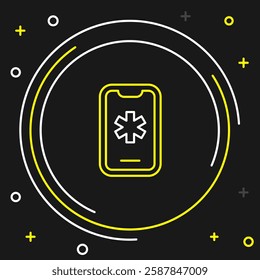 Line Telephone with emergency call 911 icon isolated on black background. Police, ambulance, fire department, call, phone. Colorful outline concept. Vector