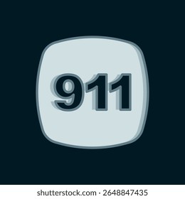 Linha telefônica com chamada de emergência ícone 911 isolado no fundo preto. Polícia, ambulância, Corpo de Bombeiros, telefone. Estilo de contorno preenchido plano com sombra. Vetor