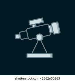 Line Telescope icon isolated on black background. Scientific tool. Education and astronomy element, spyglass and study stars. Flat filled outline style with shadow. Vector