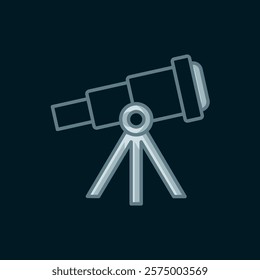 Line Telescope icon isolated on black background. Scientific tool. Education and astronomy element, spyglass and study stars. Flat filled outline style with shadow. Vector