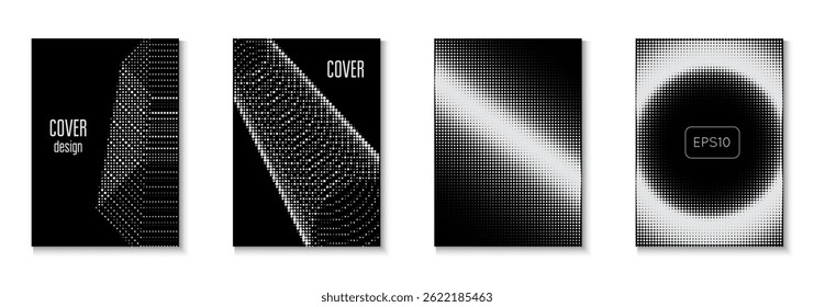 Line Template Set. Black Graphic Poster. Wave Cover. Future Concept In Minimal Layout. Linear Shapes In Annual Frame. Abstract Black And White  Flyer. White Line Template