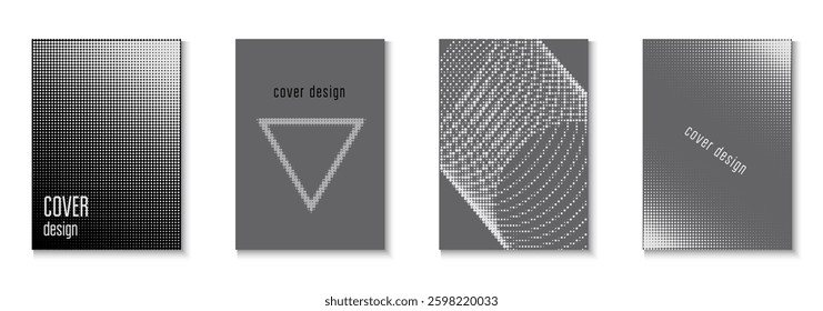 Line Template Set. Color Circles On Memphis Layout. Minimalistic Brochure In 2d Frame. Dots Texture. 1980 Greyscale And Grey  Flyer. Black Music Cover. White Line Template