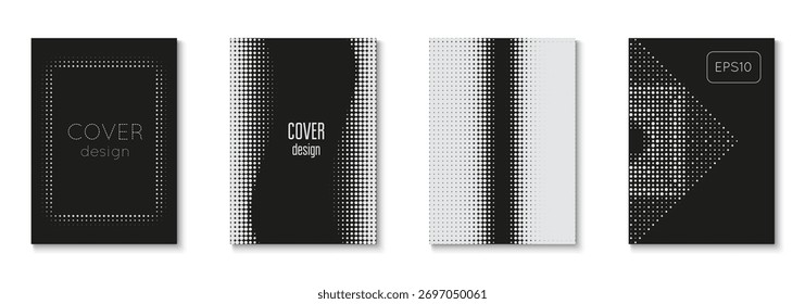 Line Template Set. Modern Shapes In Tech Layout. Linear Shapes For Brand Folder. Business White And Black  Flyer. White 1980 Pattern. Dots Cover. Black Line Template