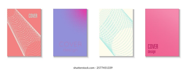 Line Template Set. Summer Concept With Minimal Art. Young Hipster Design On Annual Page. Halftone Flyer. Minimalist Music Pattern. Geometric Abstract Poster. Trendy Line Template