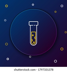 Line Test tube and flask chemical laboratory test icon isolated on blue background. Laboratory glassware sign. Colorful outline concept. Vector