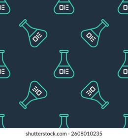 Line Test tube and flask chemical laboratory test icon isolated seamless pattern on black background. Laboratory glassware sign.  Vector