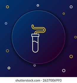 Line Test tube and flask chemical laboratory test icon isolated on blue background. Laboratory glassware sign. Colorful outline concept. Vector