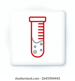 Linha Tubo de ensaio e frasco ícone de ensaio de laboratório químico isolado no fundo branco. Sinal de vidro de laboratório. Conceito de contorno colorido. Vetor