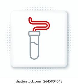 Linha Tubo de ensaio e frasco ícone de ensaio de laboratório químico isolado no fundo branco. Sinal de vidro de laboratório. Conceito de contorno colorido. Vetor