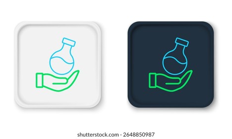 Linha Tubo de ensaio e frasco ícone de ensaio de laboratório químico isolado no fundo branco. Sinal de vidro de laboratório. Conceito de contorno colorido. Vetor