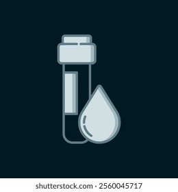 Line Test tube with water drop icon isolated on black background. Flat filled outline style with shadow. Vector