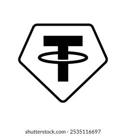 Linie Tether Münze Logo schwarz Vektordesign einzeln auf Hintergrund