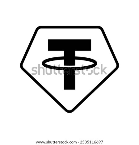 line Tether coin logo black vector design isolated background