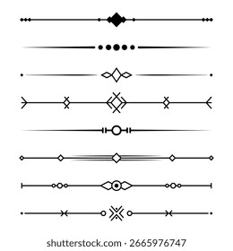 Divisores de texto de linha. Conjunto de bordas geométricas simples. Coleção elegante para cartões de saudação, convites, projetos de diploma. Ilustração vetorial isolada em um plano de fundo branco em estilo linear plano