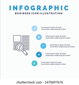 Line, Text, Zoom, Reading Line icon with 5 steps presentation infographics Background. Vector Icon Template background