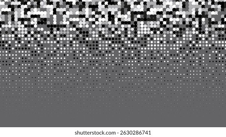Textura da linha. Arte Memphis Fresca Com Círculos. Quadro Dinâmico Para Convite Anual. Flyer de meio-tom em escala de cinza. Pôster Cinza Minimalista. Padrão Branco Geométrico. Textura de Linha na Moda