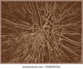 Line texture of a rough stump cross section image of an old rotten tree with radially torn scratches (Brown color processed image illustration)
