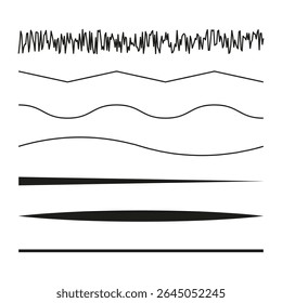 Line texture set. Black vector strokes. Horizontal graphic forms. Simple contour pack.