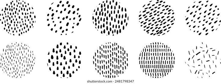 Line texture set with different hand drawn circle patterns. Small dash patterns.