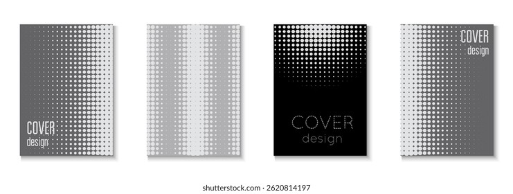 Line Texture Set. Halftone Poster. Greyscale 1980 Cover. Modern Shapes In Tech Layout. Dynamic Design For Hipster Folder. Dots Black And White  Flyer. Grey Line Texture
