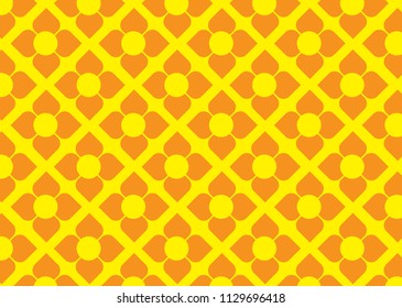 Line thai Art Pattern, Shape of Lotus Flower Pattern on Yellow Background, Vector Illustration