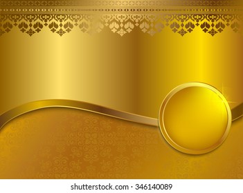 Line thai background golden of light.Thailand pattern traditional gold background and texture have label with wave.golden pattern thai silk style vector design for text background,