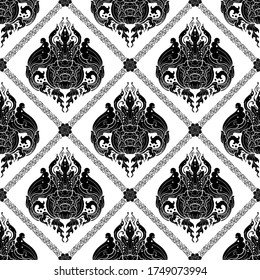 "Line Thai or Line Com" Thailand Traditional illustration motif design with Canna flower for seamless pattern vector 