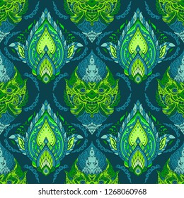 Line Thai king of god Giant and Buddha with petal flower design for seamless pattern vector 