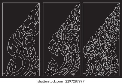 Line Thai kranok pattern corner on back background