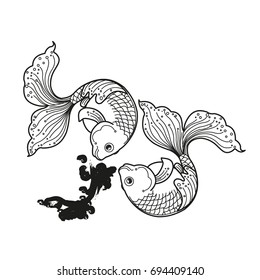 Line Thai national art, fish couple character design styles, vector illustration