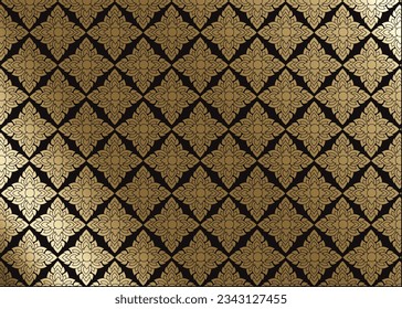 Patrón tailandés de línea. Arte tailandés. Ilustración del vector de fondo floral Golden Luxury. Diseño de la oferta para envolturas de regalo, papel de pared, papel de envoltura, Tela